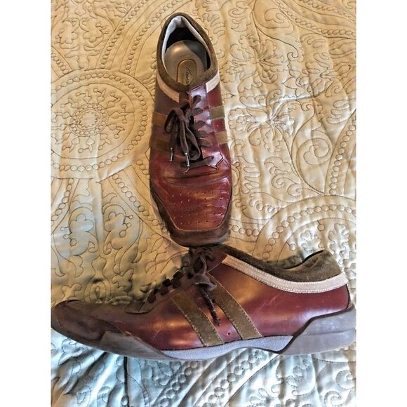 Men's‎ Kenneth Cole Seeing Stripes Burgundy Leather Fashion Sneakers Size 9 1/2M - Picture 1 of 8